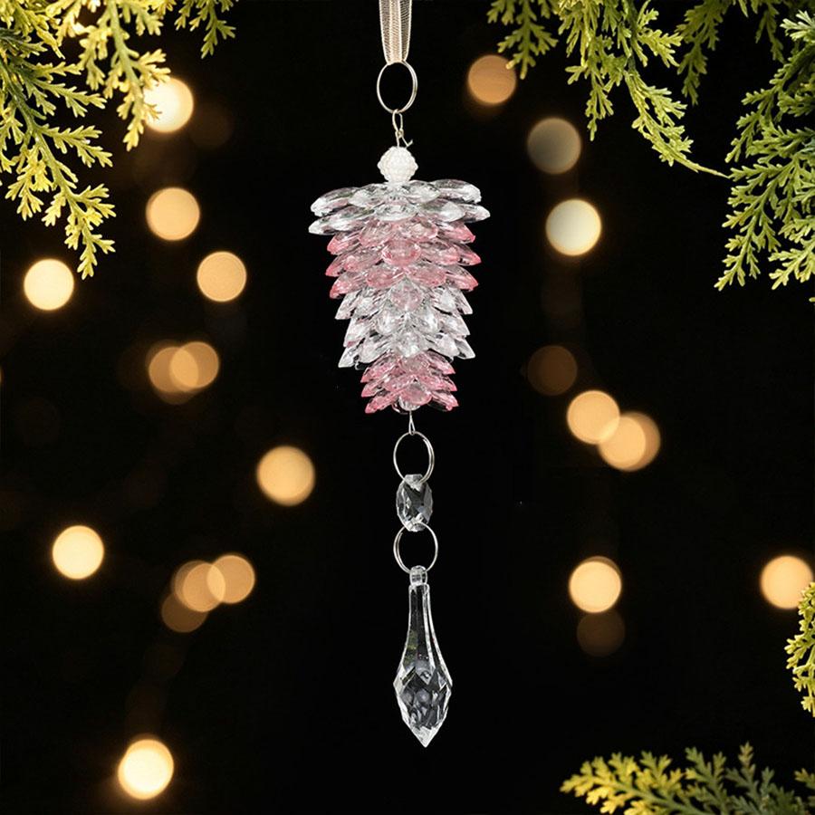 Christmas decoration acrylic pine cone hanging ornament, simulated pine cone pendant, transparent crystal small tree decoration, suitable
