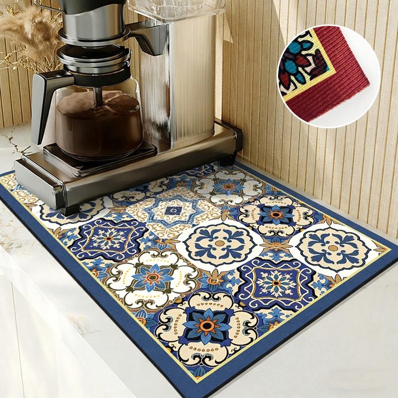 Anti-Slip Dish Drying Mat Super Absorbent Dish Drainer Rack Mats for Kitchen Counter Coffee Bar Mat Accessories for Countertop
