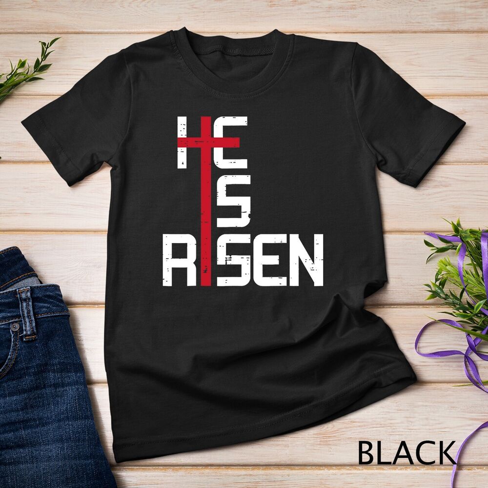 He Is Risen Cross Jesus Easter Christian Religious Men Teens Unisex T-shirt