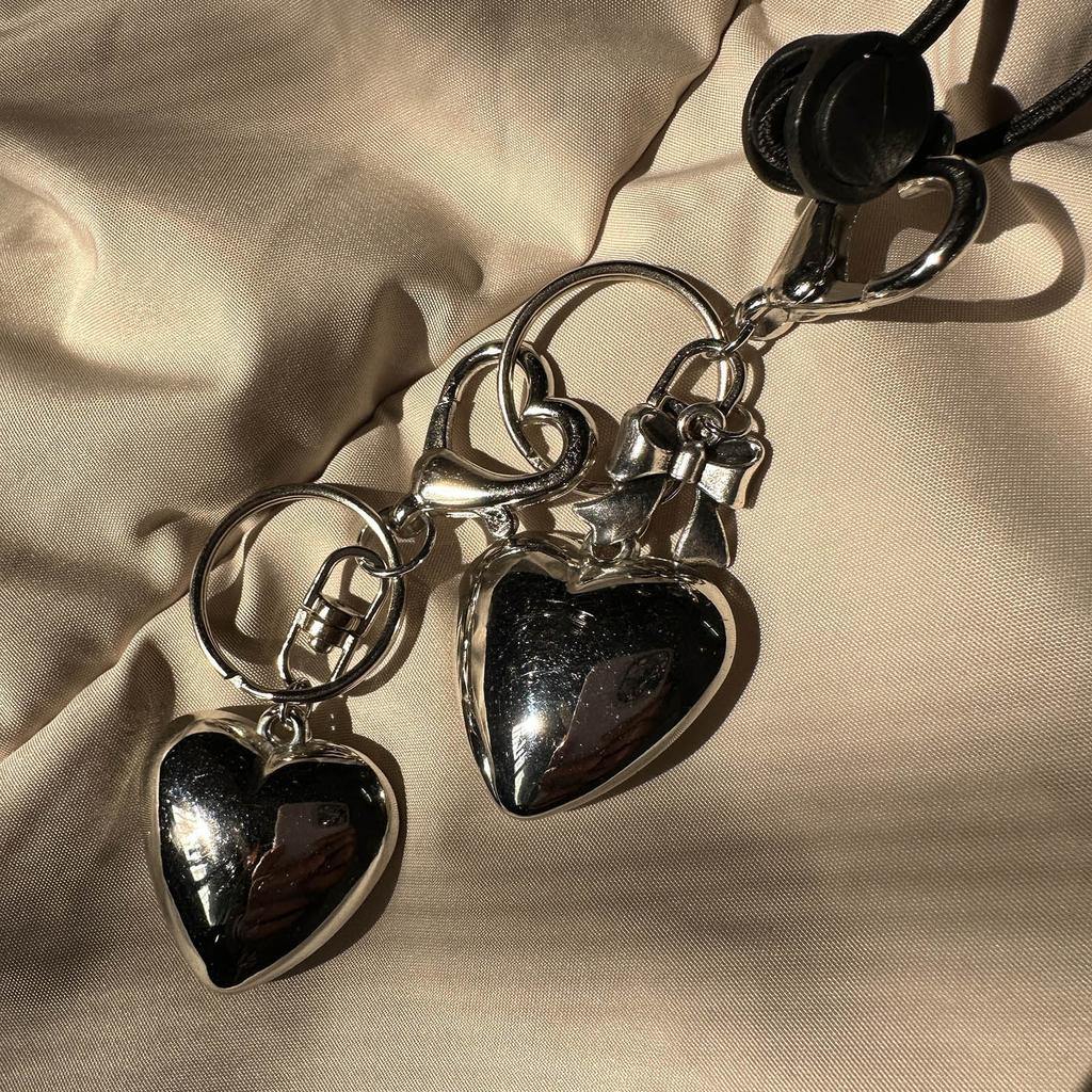 Sweet Bowknot Big Heart Pendant Keychain Fashion Silver Color Charm Keyring Bag Charm Car Keys Holder for Handbag Bag