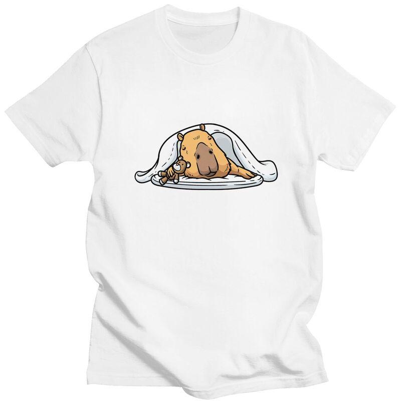 Custom Mens Capybara Sleeping Napping Giant Cavy T Shirt ShortSleeve Cotton Tshirt Leisure Tee Loose Fit Clothes