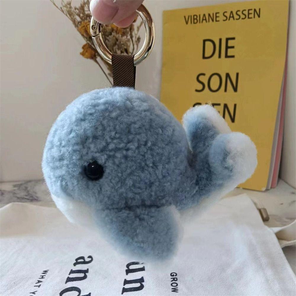 Plush Key Chain Whale Car Keychain Furry Wool Whale Keyring Furry Dolphin Keychain  Backpack Bag