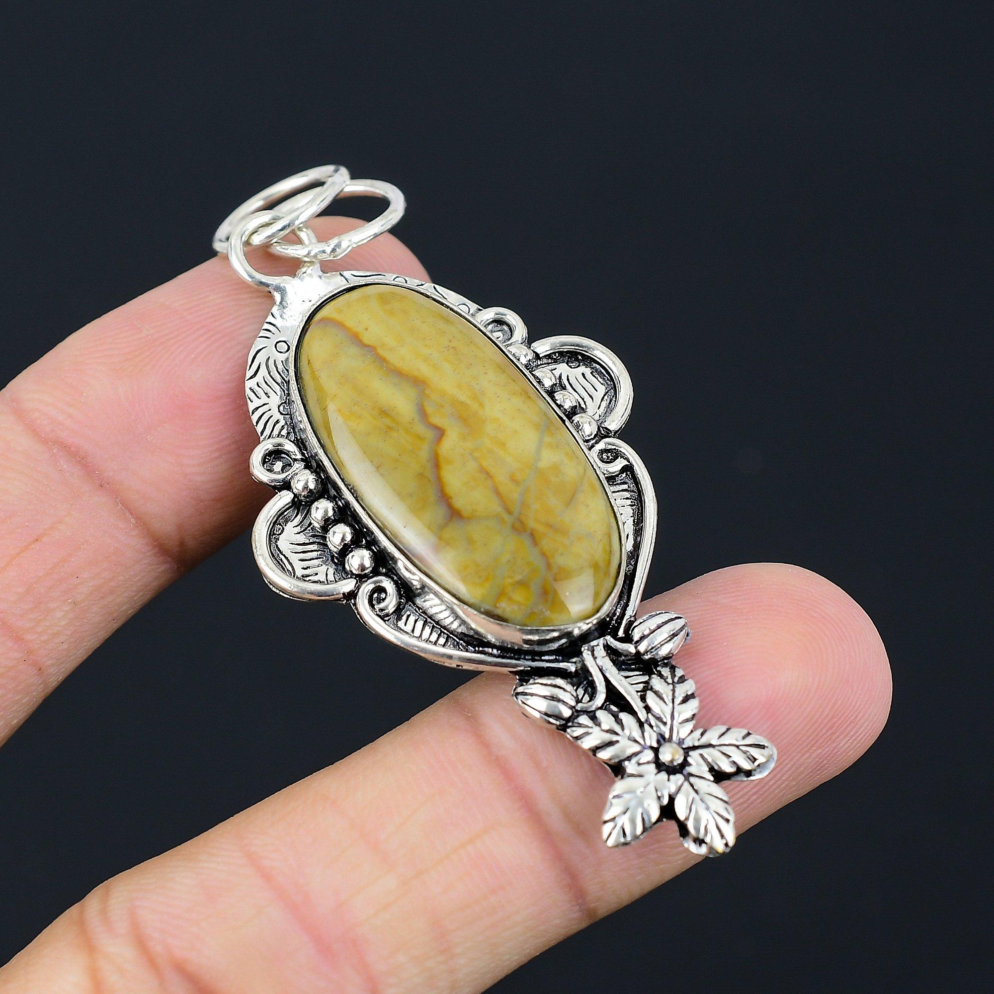 

Anniversary Gift For Her Natural Polychrome Jasper Pendant Flower 925 Silver