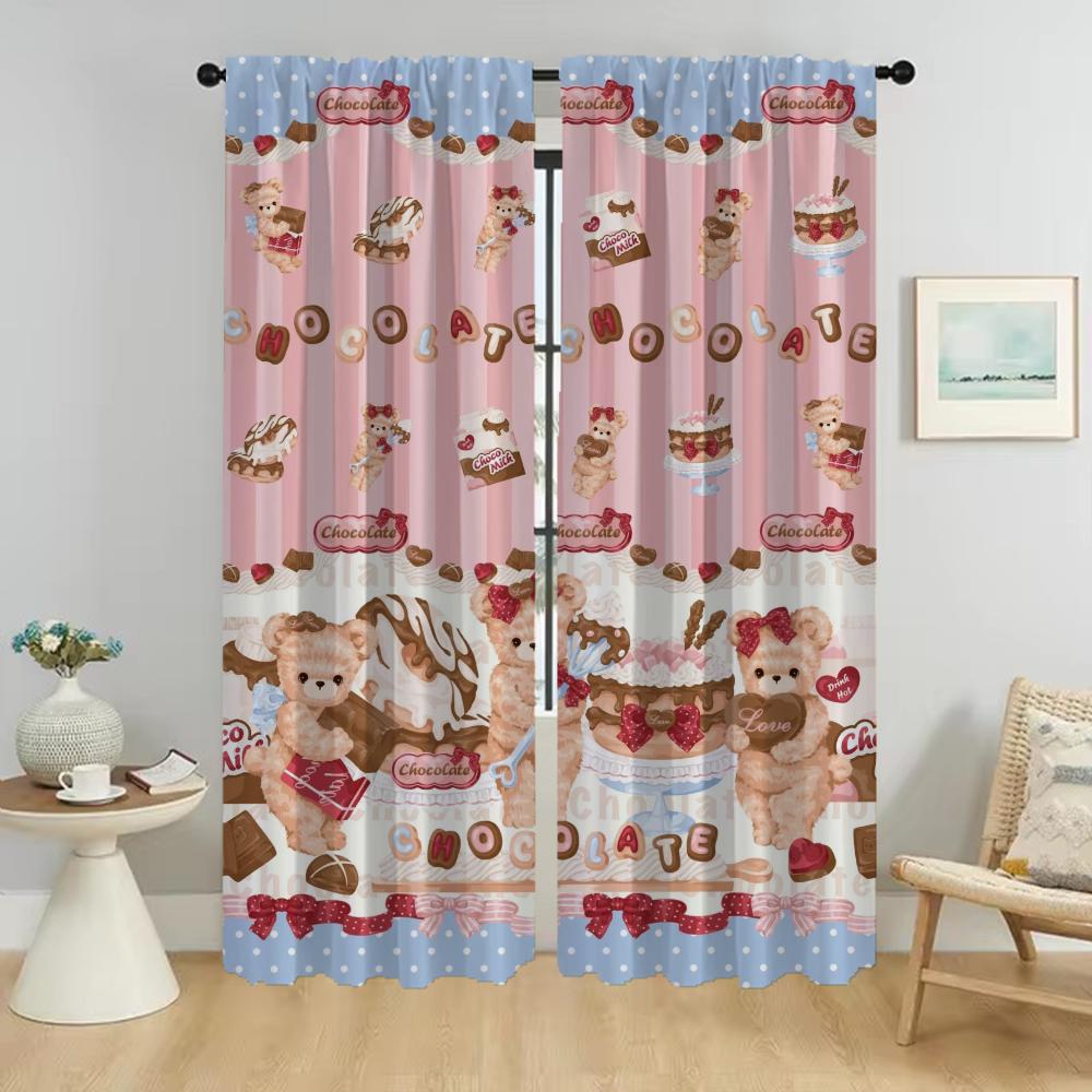 Home Interior Curtains for Living Room Cuddly Teddy Bear Partition Blackout Curtain Curtains 2 Pieces Shades Tulle for Bedroom