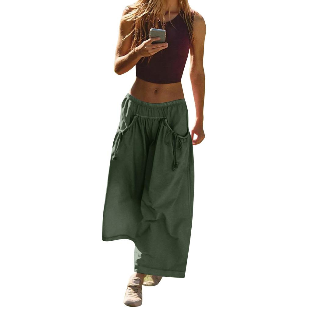 Women's Loose Wide Leg Track Pants Step By Step Pants Summer Wide Leg Casual Pant With Big Ruched Pockets
