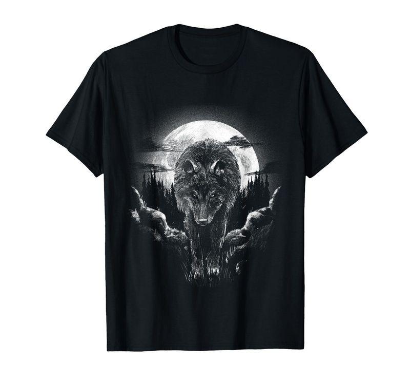 Wolf Animal Moon Drawing Animal Motif Wolf TShirt Unisexs Unisexs Tees Top l