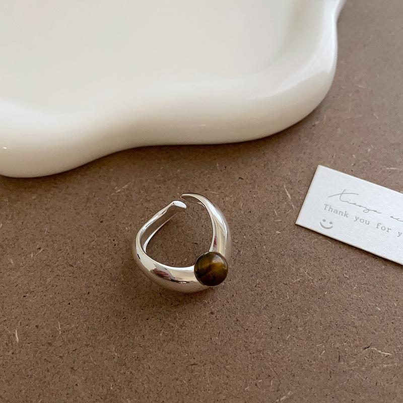 Design Sense Irregular Metal Pearl Tiger'S Eye Stone Open Ring Women'S Exaggerated Personality Fashion Versatile Ring Ring