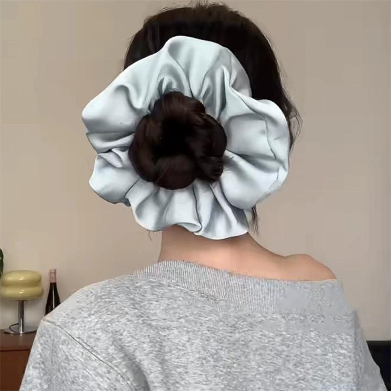 1PC Pink large intestine headband, Korean style oversized, high-end satin pleated headband, headband, female headband flower