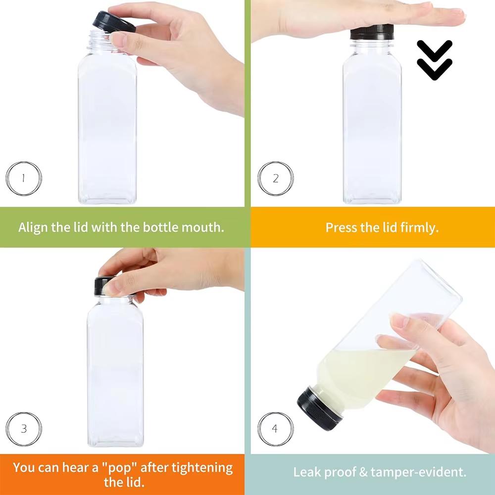 500ML Reusable Plastic Juice Bottles with Caps Camping Juice Containers with Tamper Proof Lids Black Clear Bottles JT469