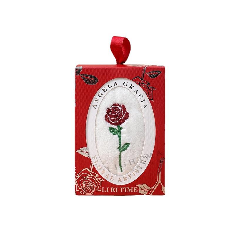 Rose Tulip Embroidered Towel Rose with Hand Gift Coral Velvet Wedding Bridesmaid Towel Gift Hand Towel Wedding