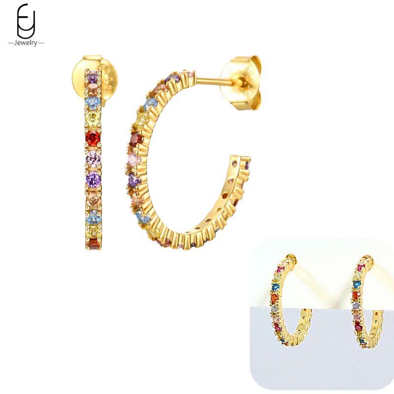 925 Silver Ear Buckles Fashion Hoop Earrings Colorful Crystal Pendants Gold Earring Premium Luxury Women's Jewelry Gift