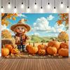Blissful Autumn Harvest Theme Photography Background Forest Maple Fallen Leaves Window Pumpkins Sunflower Photo Backdrop Decor17