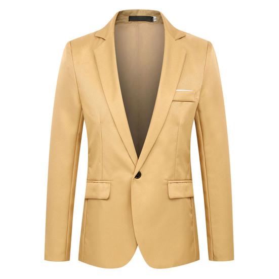 Men Blazer One Buckle Turndown Collar Long Sleeves Solid Color Plus Size Slim Fit Suit Jacket for Office