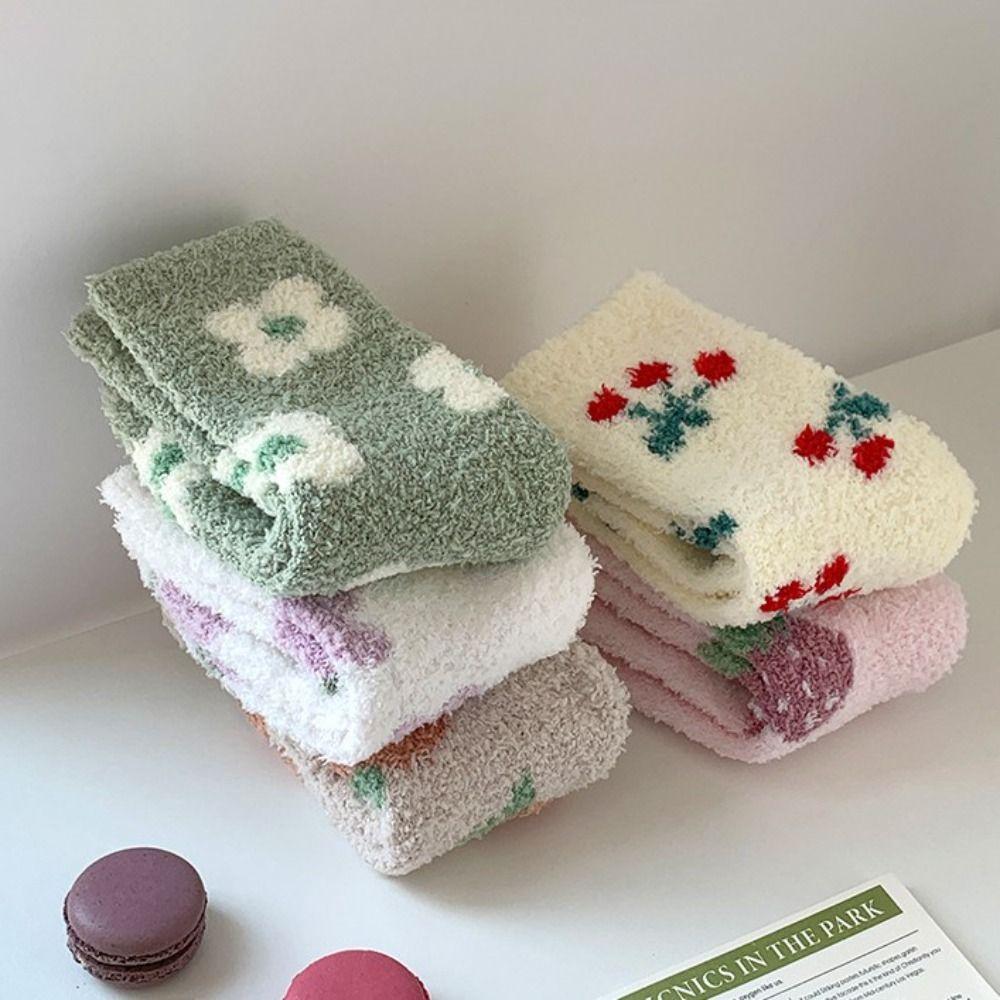 Homewear Floor Sleeping Socks Soft Plush Mid-tube Socks Cute Coral Velvet Socks  Autumn
