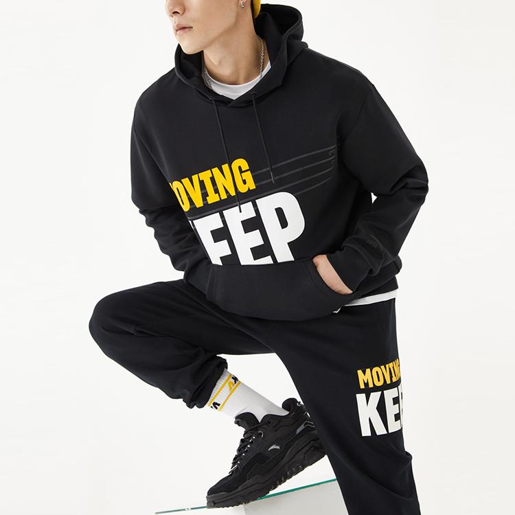 Anta Life Series Logo Print Pullover Hoodie Men Top Black 152138722-5