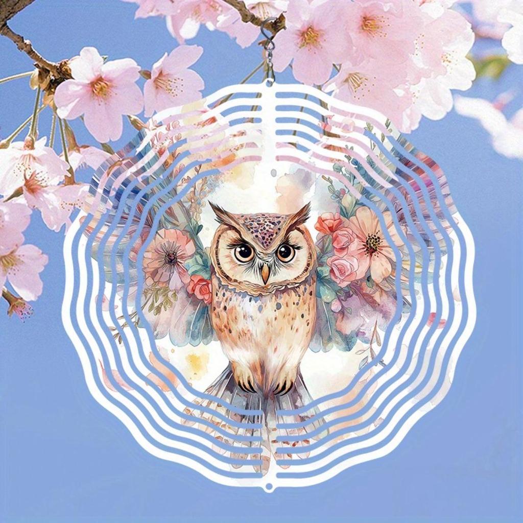 Metal Owl Wind Spinner Garden Decor 3D Colorful Floral Design Outdoor Indoor Hanging Ornament for Patio Yard Home Unique Gift Idea