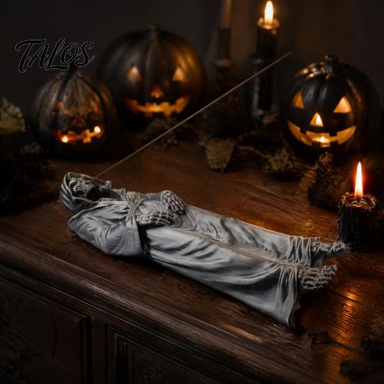 Gothic Home Decor Grim Reaper Incense Stick Holder, Resin Laying Skeleton Statue Burner, Gifts for Horror Lovers Collectible Tabletop Ornament
