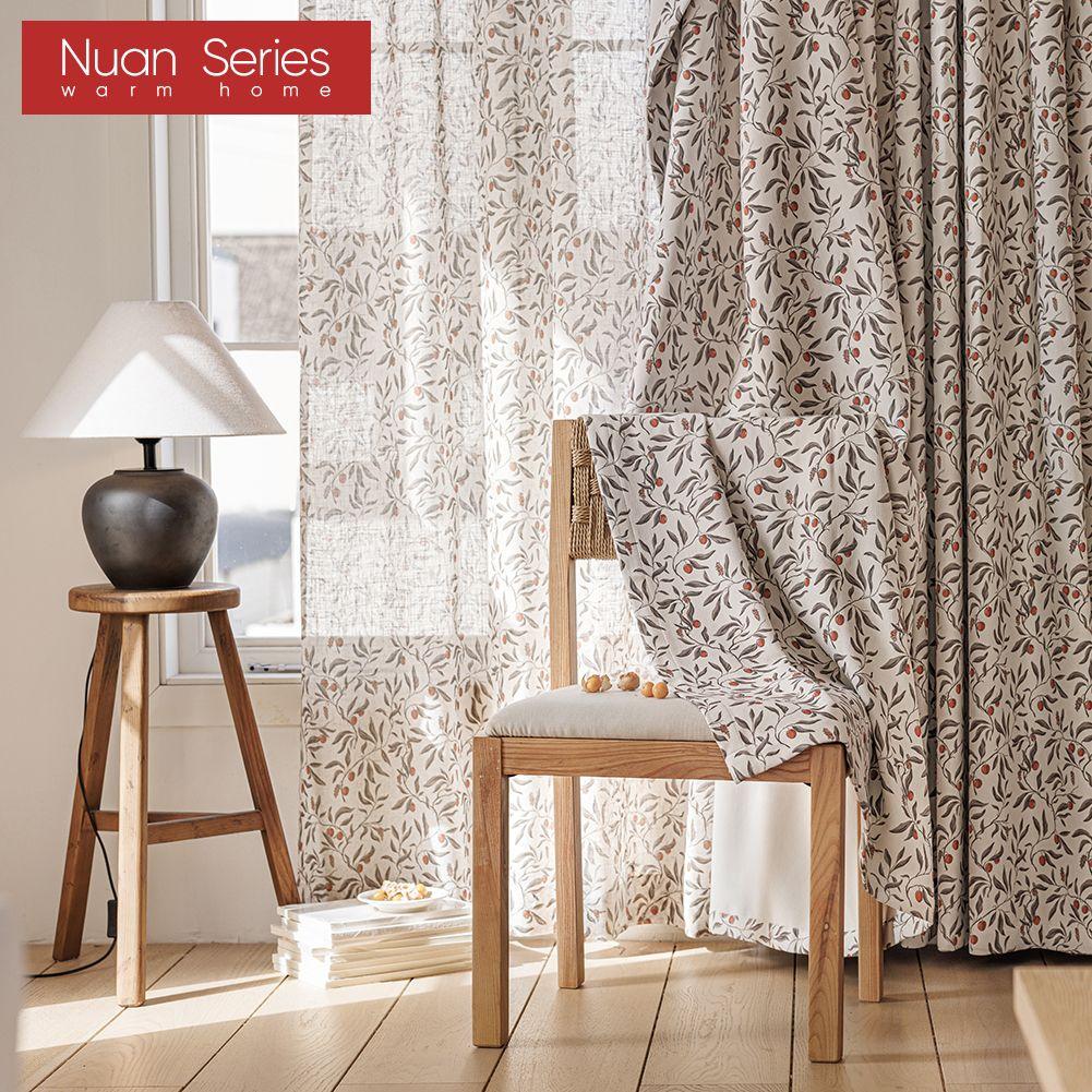 1PC Nuan Series Rural Healing Thick Curtains, Retro Fruit Printed Blackout Curtains for Bedroom Living Room Window for Home Decor