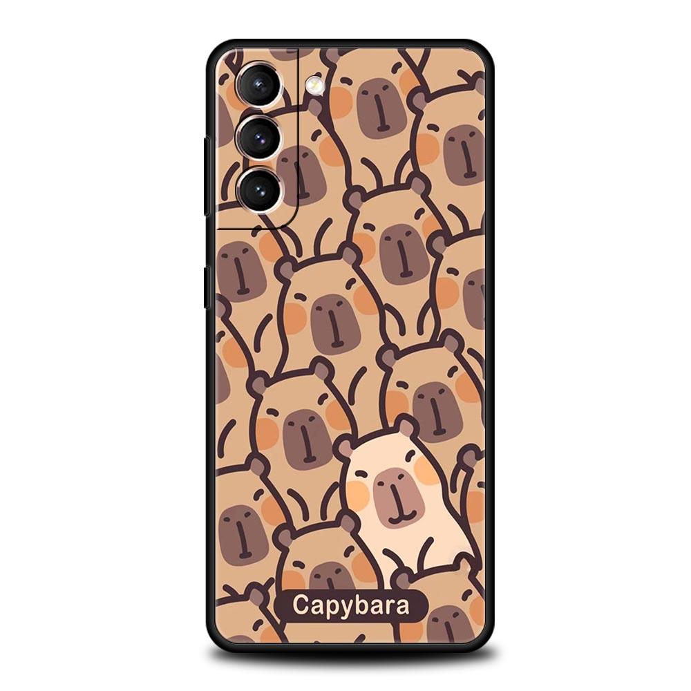 Cartoon Capybara Phone Case For Samsung Galaxy S26 Ultra S25 Plus S24 FE S23 S22 5G S21 S20 Cover Black Soft