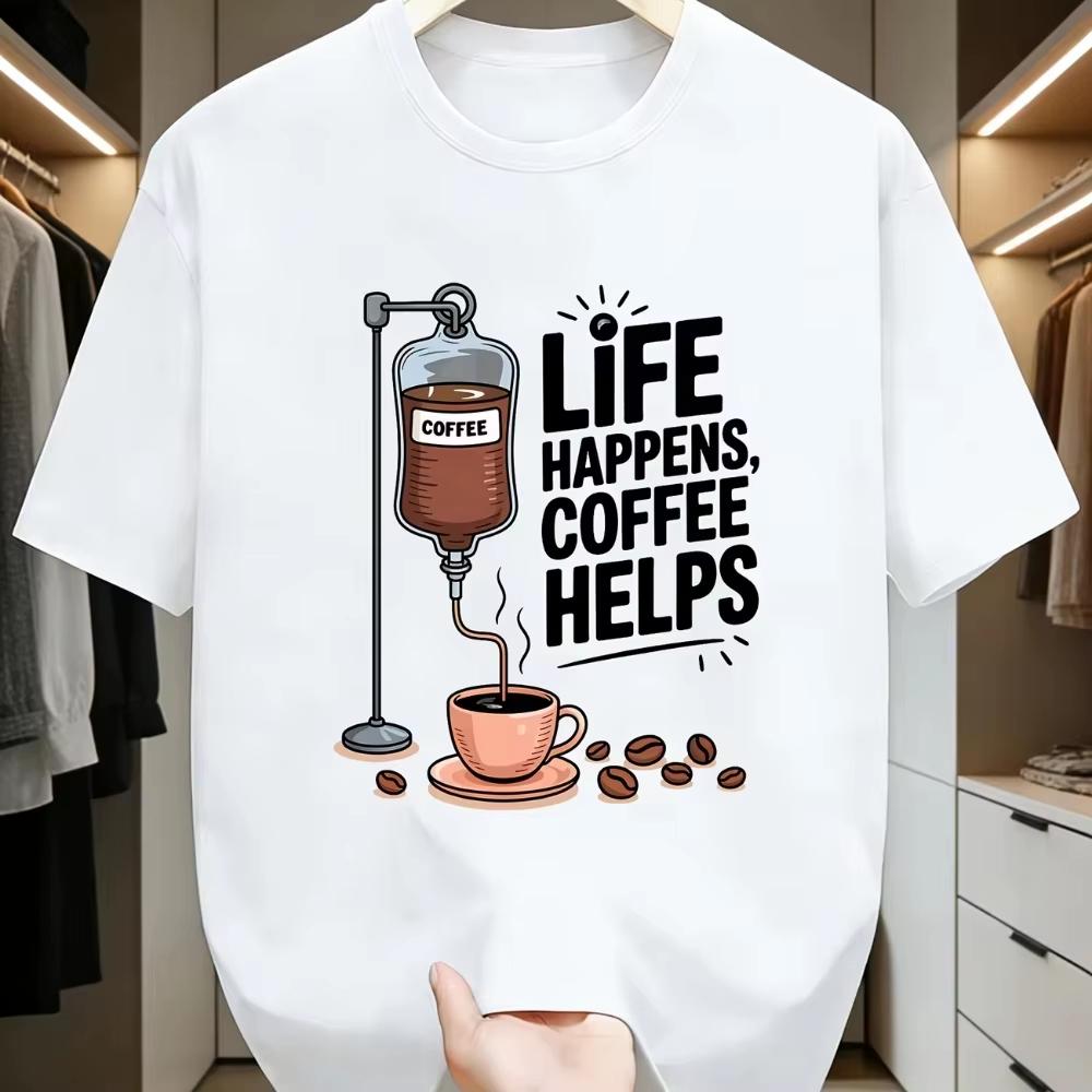 Unisexs T Shirt Life Happens Coffee Helps Tee Casual Cotton Streetwear Oversize Casual Oneck Novelty Graphic Summer Clothing S