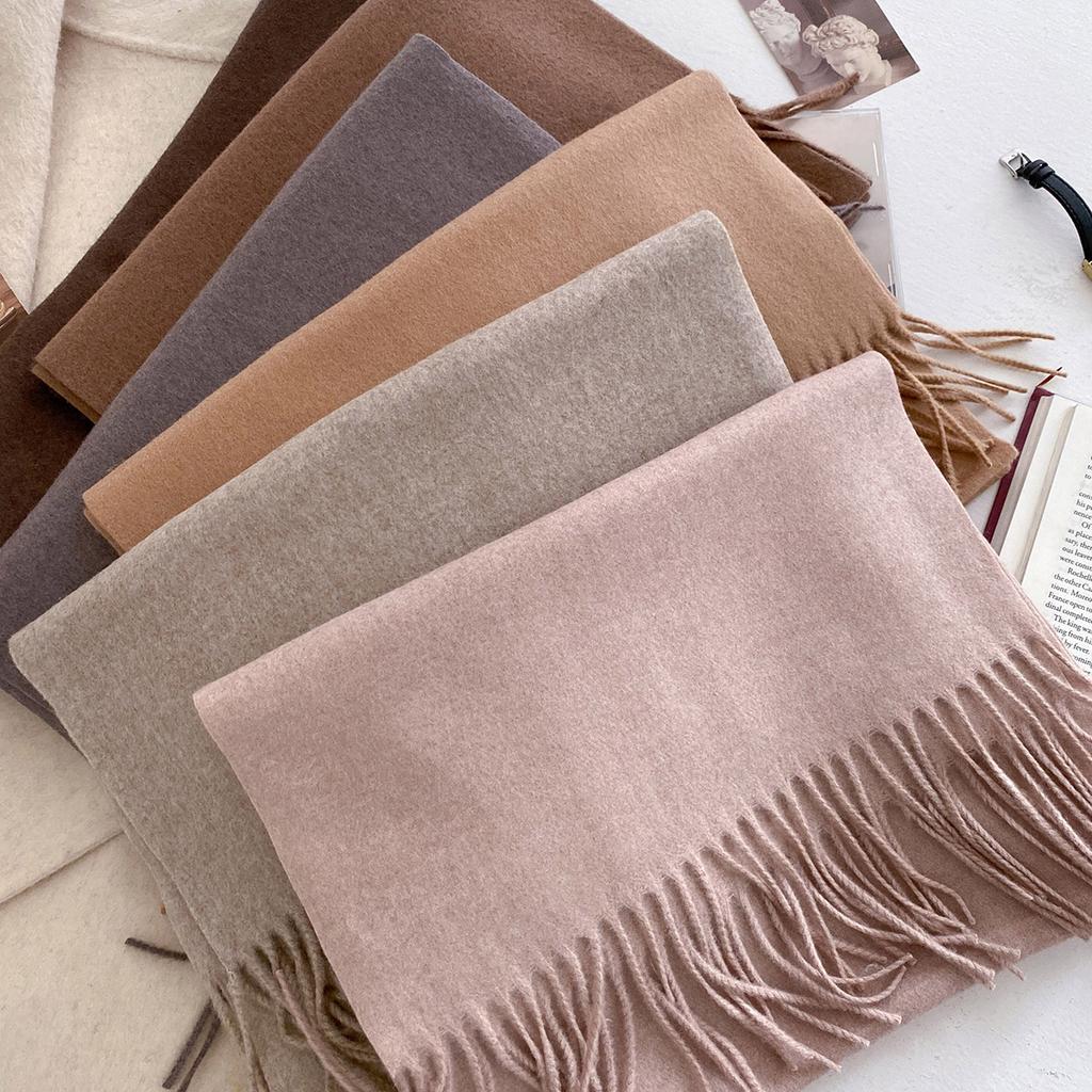 30*180cm Wool Scarf Women Luxury Solid Color Winter Warm Fashion Scarves Tassel Shawls Pashmina Lady Soft Wraps