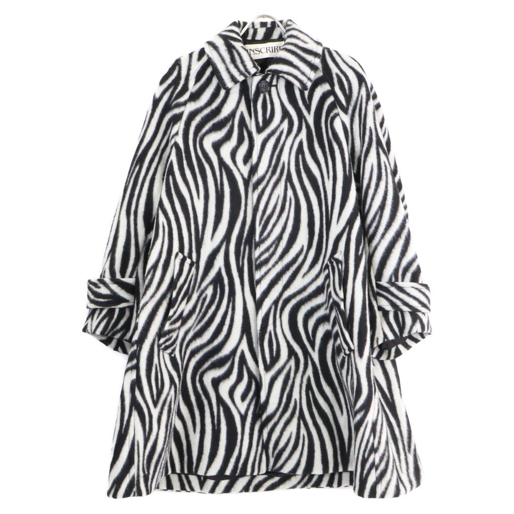 INSCRIRE I20AW-CT47A Zebra Print Wool Coat Coat 36 White X blackUsed