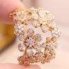Charming Gold Color Flower Zircon Hollow Ring for Women Wedding Banquet Daily and Party