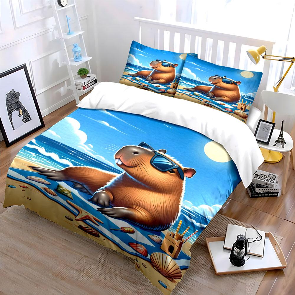 Cool Capybara Beach Bedding Set Bedding Duvet Cover Set Duvet Cover Pillowcases (1 * Duvet Cover 2 * Pillowcases, without duvet insert)