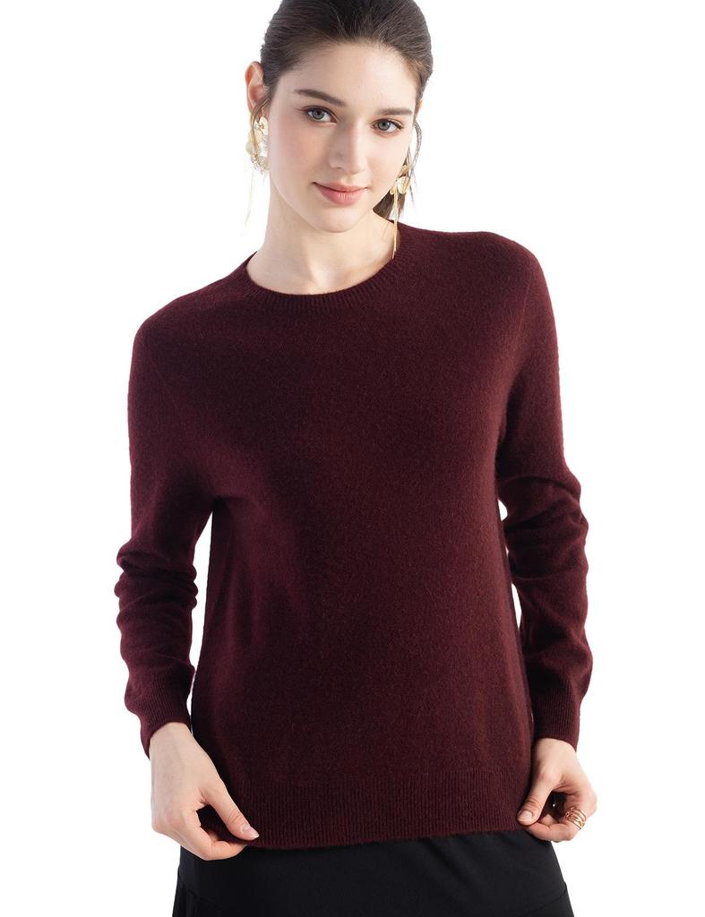 Round Neck Long Sleeve Cashmere Pullover - 2025 Women's Solid Color Knit Base Layer Sweater