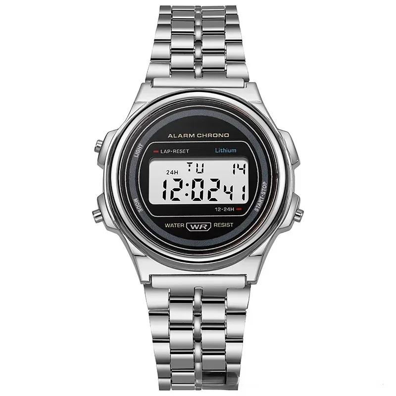 Montre Sportive Numérique Homme Multifonction LED Électronique Montres-bracelets pour Hommes Femmes Horloge Rétro Montres à Bracelet en Acier Reloj Hombre