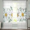 Summer White Daisy Watercolor Grid Sheer Curtains for Living Room Bedroom Kids Room Tulle Window Treatment Drapes