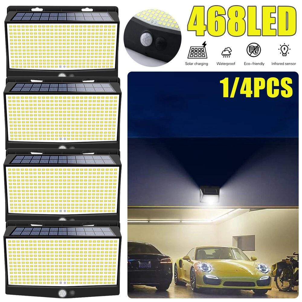 4PCS 468 LED Solar Motion Sensor Wall Lights Waterproof 3 Modes Security Solar Powered Lamp Outdoor Lighting for Garden Yard Path Garage