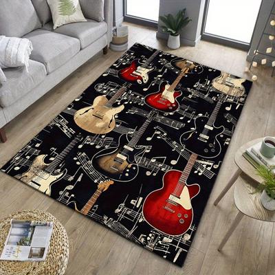 Rockin' Guitars Music Notes Rug for Music Enthusiasts | Cool Bedroom Decor | Musical Instrument Area Rugs Skid Resistant Carpet