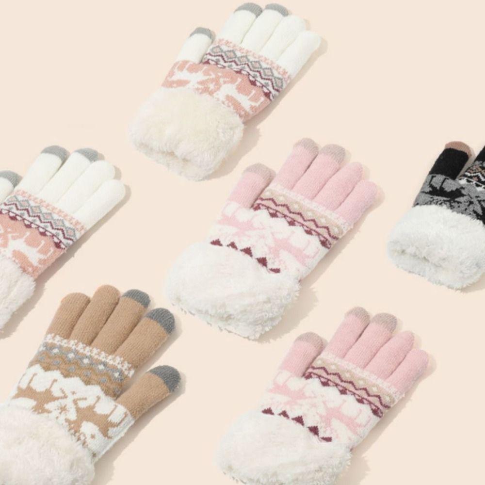 Thickened Full Finger Gloves Deer Winter Mittens Fashion Christmas Knitted Gloves Autumn