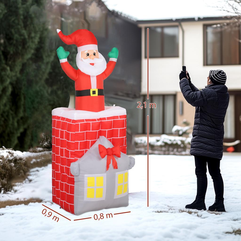 Inflatable Christmas Decoration, Santa Claus in Chimney, LEDs, Blower