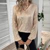 Women Tops V-Neck Lantern Long Sleeve Pullover Tops Loose Fit Solid Color Shiny Sequins Party Blouse Streetwear