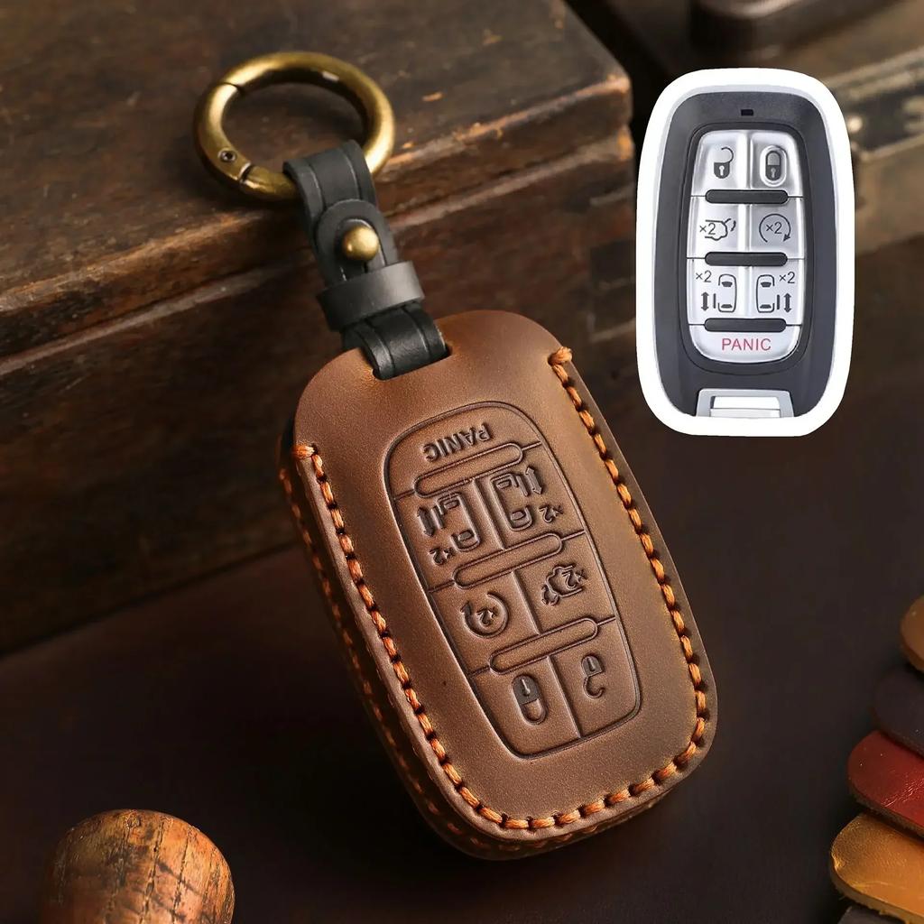 Leather Car Key Case Cover Holder Keychain Shell for Chrysler Pacifica 2017 2018 2019 2020 2025 2025 Voyager Smart Key Cover
