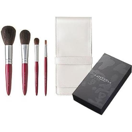 

CHIKUHODO Kumano Fude (Brush) Regular Series Red Handle 4-Piece Set with Exclusive Brush Case - Authentic/Genuine