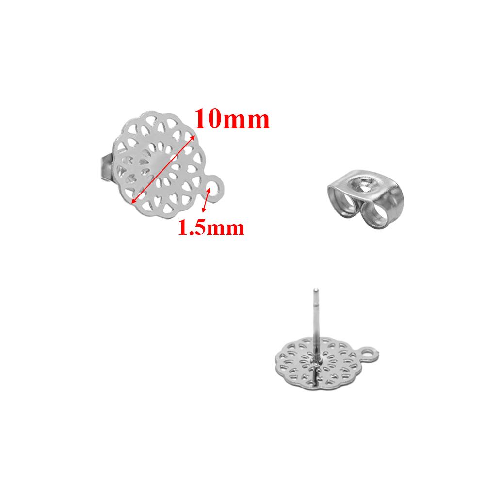10pcs 304 Stainless Steel Hollow Flower Studs for DIY Drop Earrings Post Findings Jewelry Making Dangle Charms Connectors