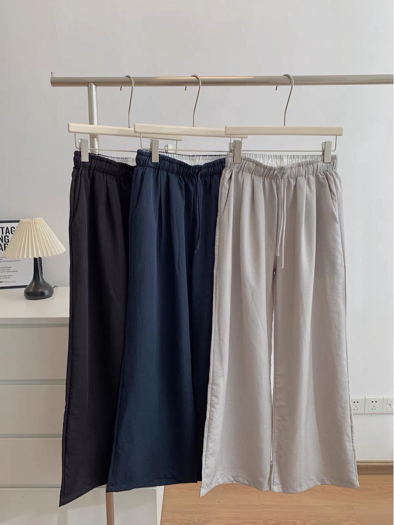 Women s Navy High-Waisted Cotton Linen Wide-Leg Pants - Spring/Summer 2026 Large