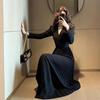 Elegant Hepburn-Style Black Faux Two-Piece Dress for Important Occasions