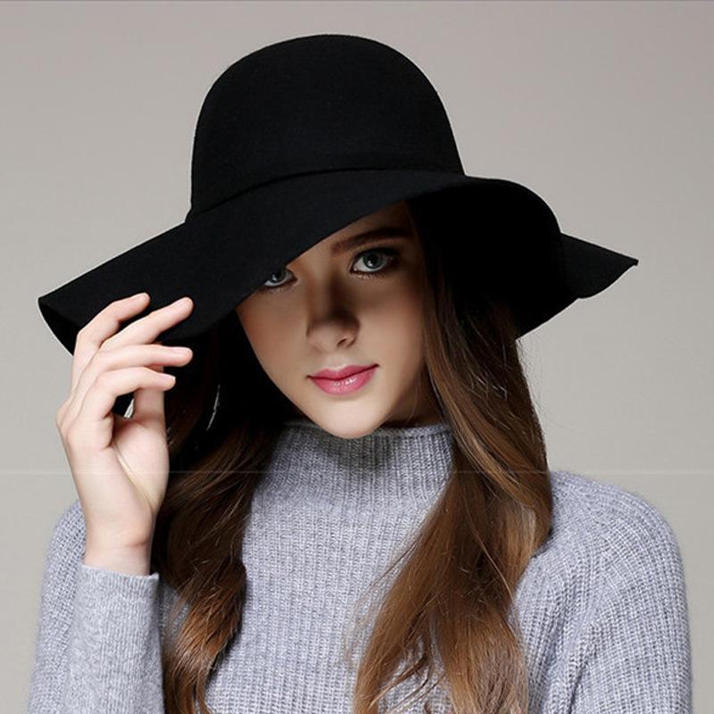 Female Hat French Retro Bowler Hat Women Wide-brimmed Wavy Fedora Hat Autumn and Winter Bow Hat Hat Adult Children Hat