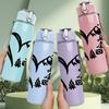 1PC Heart Motorcycle Line Drawing 750ml Color Plastic Sports Water Bottle Leakproof Flip Straw Lid Suitable for Sports Office Home Use