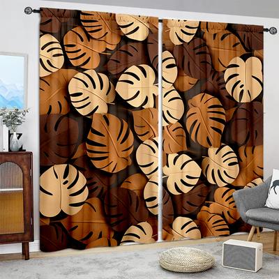2pcs Leaf Pattern Printed Curtain for Home Decor - Rod Pocket Window Treatment for Bedroom, Office, Kitchen, Living Room