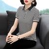 Fashion Basic Striped Blouse Female Clothing Polka Dot Turn-down Collar Spliced Summer Short Sleeve Casual Korean Button Shirt