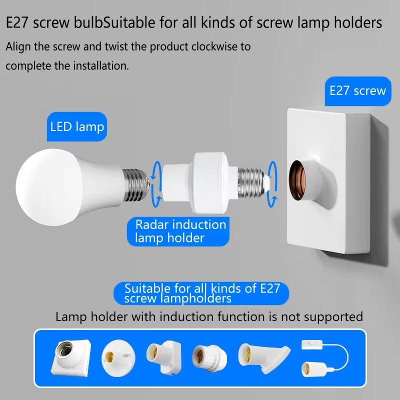 E27 Glühbirne mit PIR-Bewegungssensor Lichthalter E27 Fassung Konverter LED E27 Glühbirne Lampensockel Intelligenter Schalter Glühbirne Lampenhalter