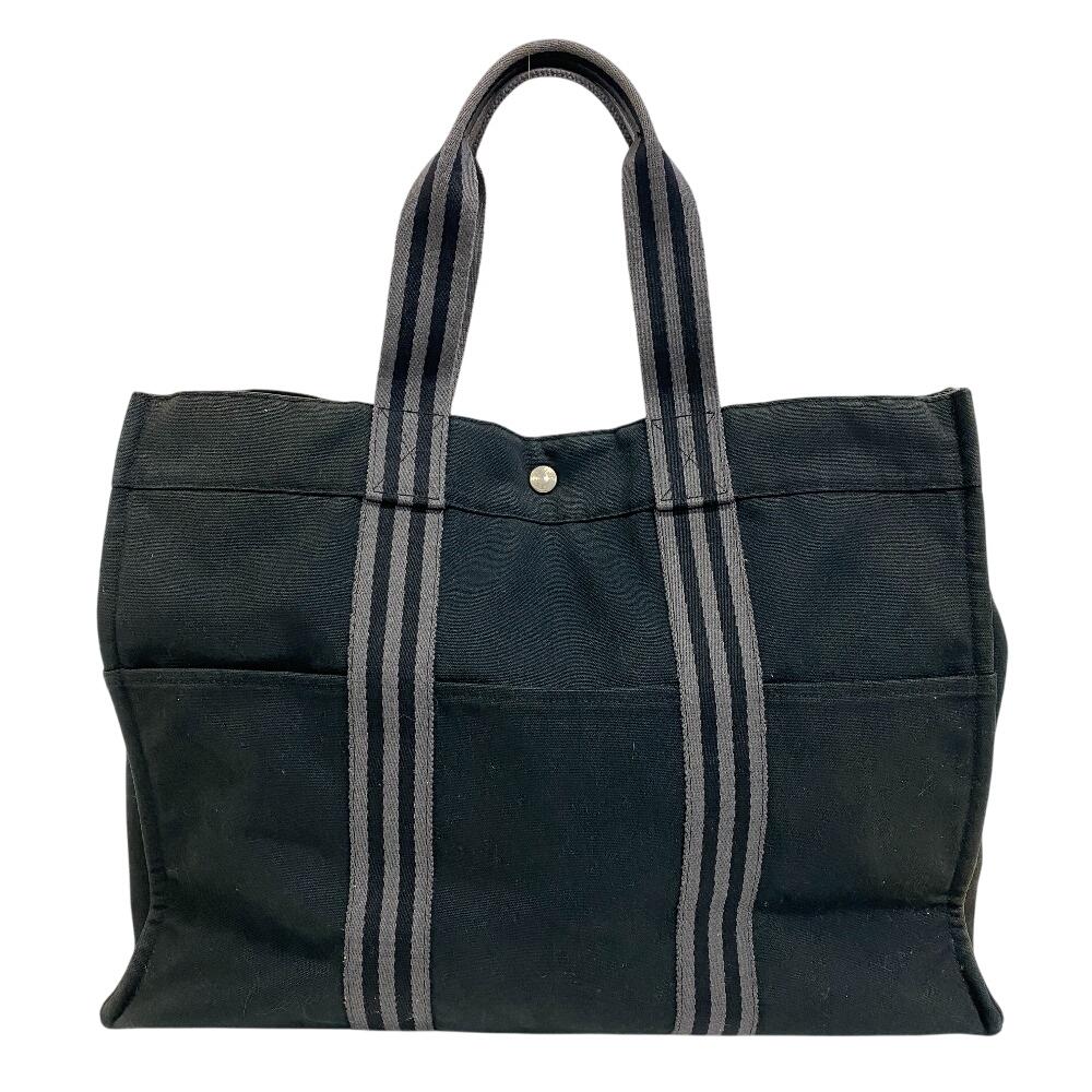 Hermes Stripe Canvas Fool Toe Tote GM Tote Bag Black Canvas Unisex Used