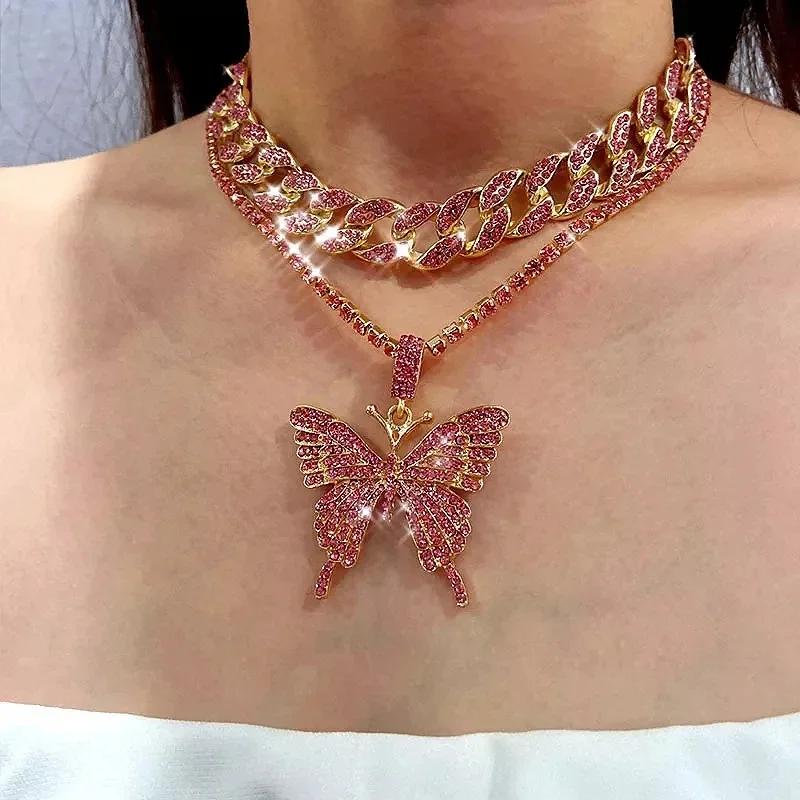 Statement Schmetterling Tennisketten Halskette Choker für Damen Kristall Strassstein Anhänger Halskette Schmuck Weihnachtsgeschenk