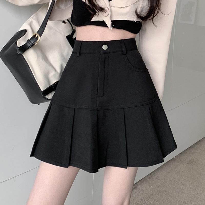 Black Pleated Skirt for Women Summer A-line Skirt Short Skirt Umbrella Skirt Culottes High-waisted Skirt Slimming Skirt Summer