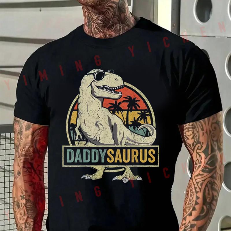 Daddysaurus T Rex Dinosaur Daddy Saurus Family Matching Funny Cotton Moto T-shirt Casual O-nec
